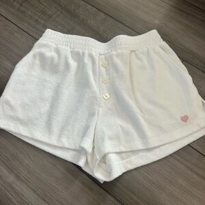 Stoney Clover Lane White Terry Shorts with Heart Accents